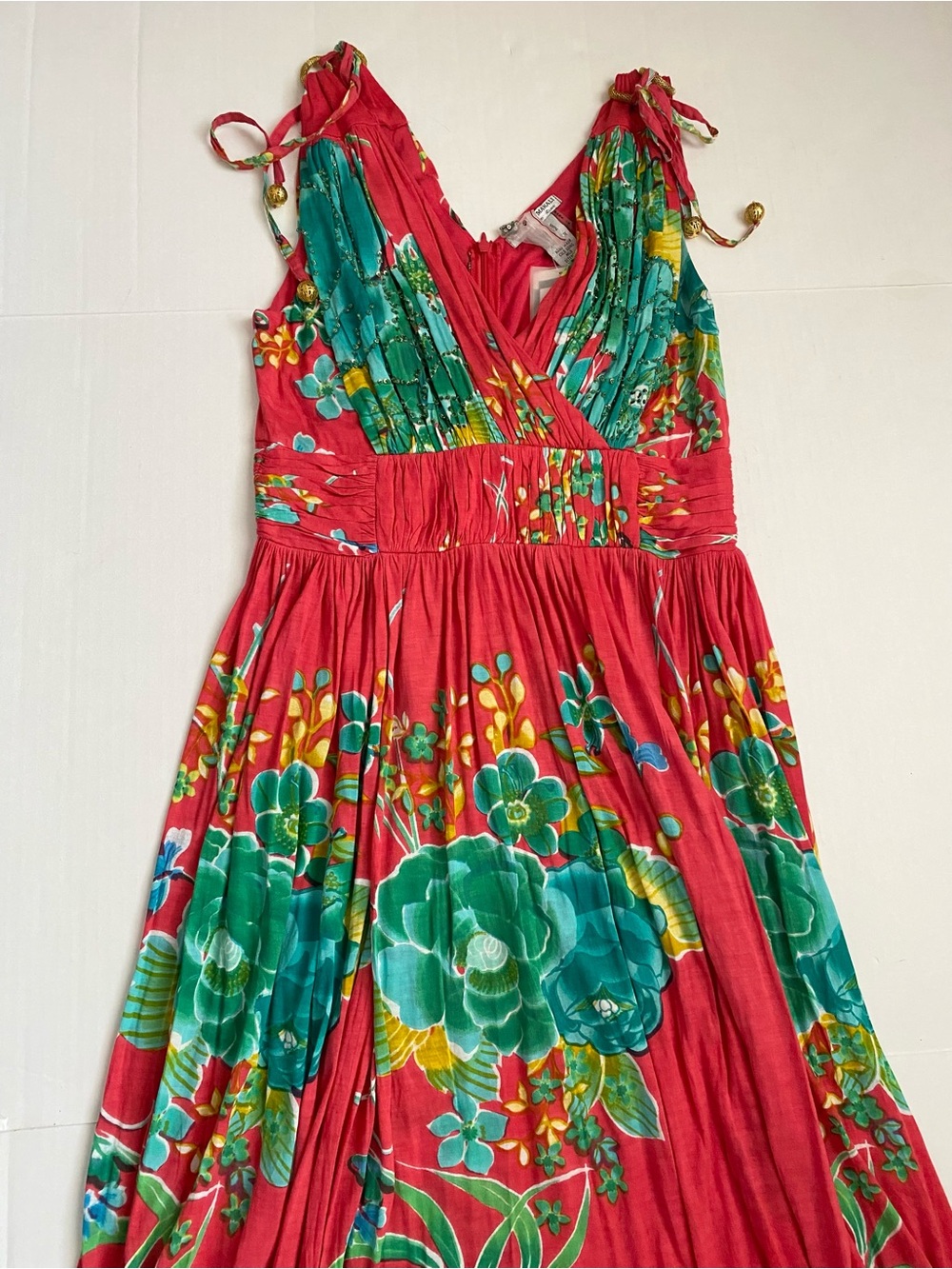 Alberto Makali NWT Tropical Floral Maxi Dress Size 8 Pink Beaded Viscose
